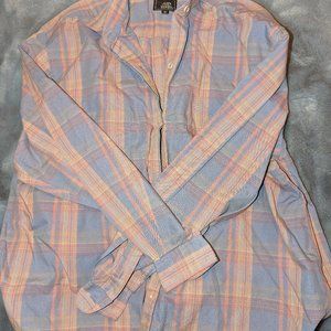 Ladies John Henry Pastel Plaid Button Down Shirt Size Medium